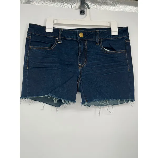 American Eagle Outfitters Super Stretch Raw Hem Shorts Women 12 Dark Wash - Image 2