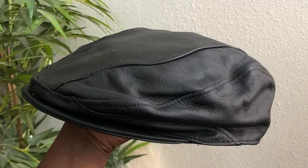 Vintage Unisex Grunge Emo Black Leather Duck Bill Flat Newsboy Cabbie Baker boy hat cap beret #biker #motorcycle #gothic 90s/2000s Y2K Made in USA Genuine Leather - Image 4