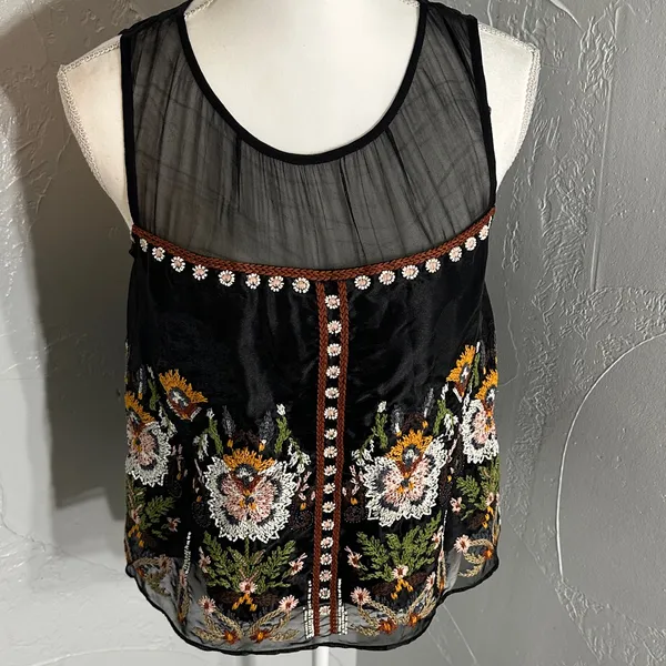 Floreat Black Sheer Floral Blouse Size 4 - Image 8