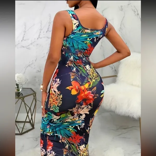 Boutique Floral sleeveless Tie-Front Bodycon Dress New - Image 2