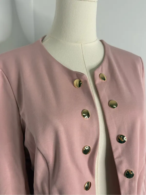 Halara Sculpt Knit  Pink Gold Button Open Front Jacket Blazer Size Large - Image 4