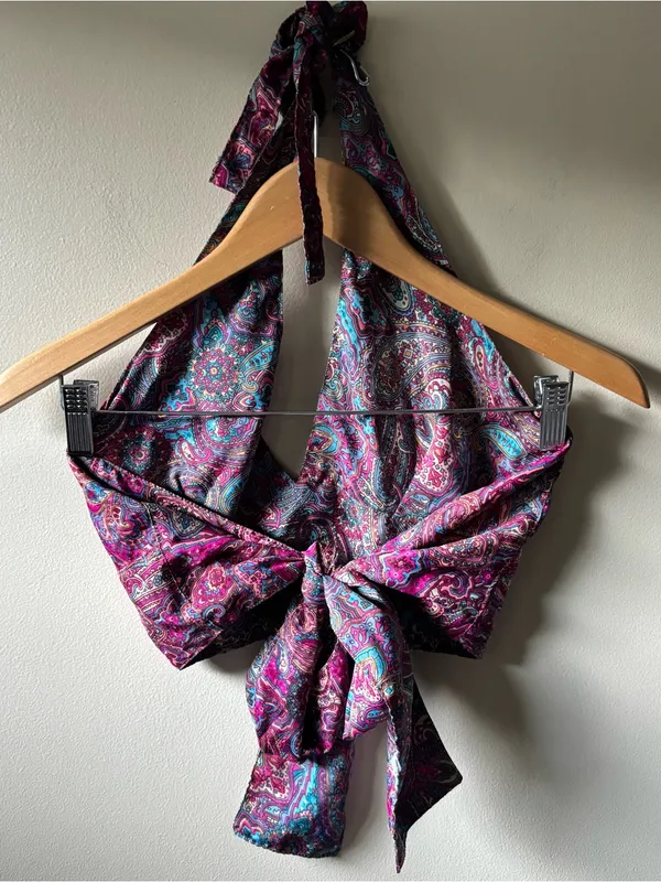 Paisley Reversible Halter Scarf Top Magenta and Teal - Image 5