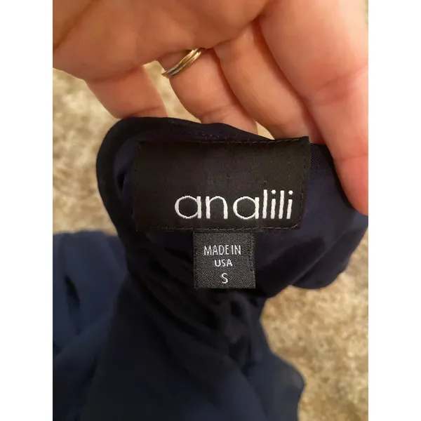 Analili Silk One Shoulder Asymmetrical Navy Blue Top Chiffon Handkerchief Y2K - Image 3