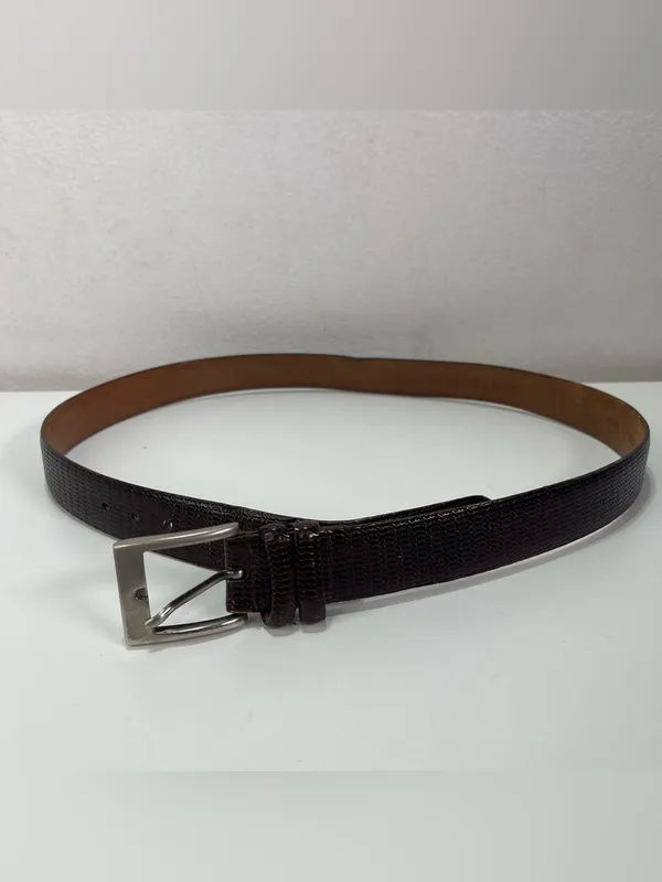 Saks Fifth Avenue Dress Belt Men's 36 Brown Leather Embossed USA Brass Buckle - Image 3