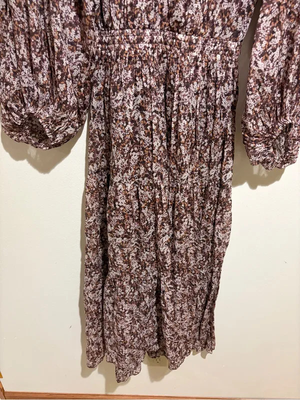 Shona Joy Grace Pin Tuck Tiered Midi Dress Brown Floral Cottagecore Prairie 2 - Image 7
