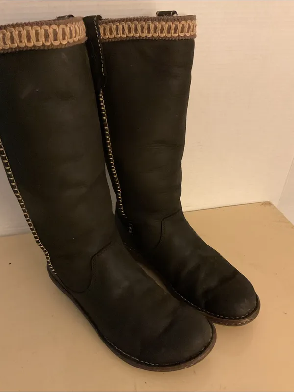 UGG women black brown leather tall Swell boots US 9 - Image 3