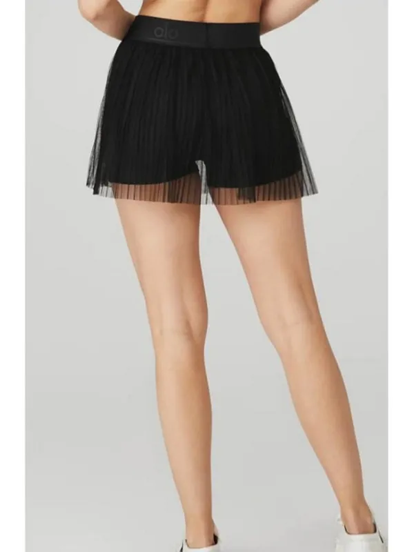 Alo Mesh Flirty Tennis Skirt Black Sheer Transparent See-Through A-Line Skort L - Image 7