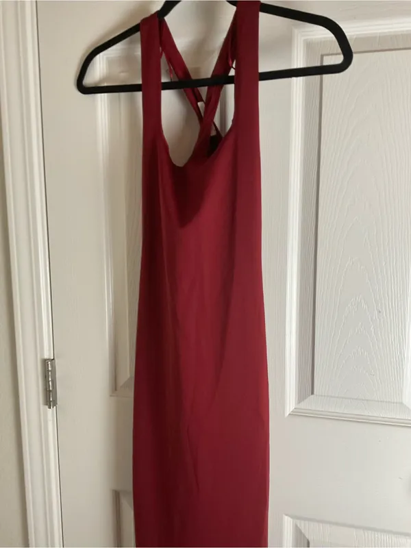 ZARA Red Criss Cross Halter Neck Maxi Dress with Slit Size S - Image 4