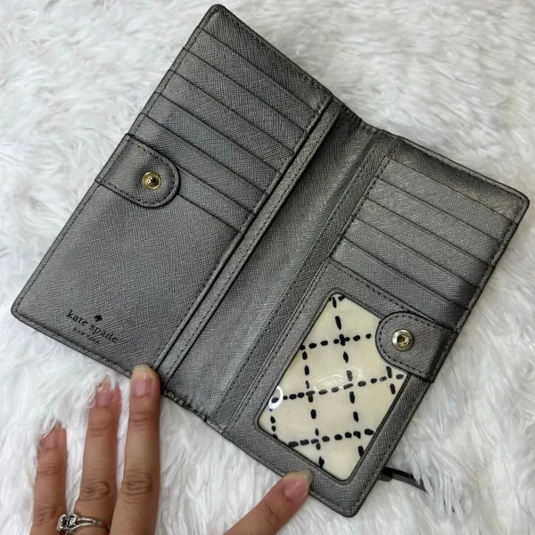 Kate Spade Silver Metallic Bifold Wallet - Image 3
