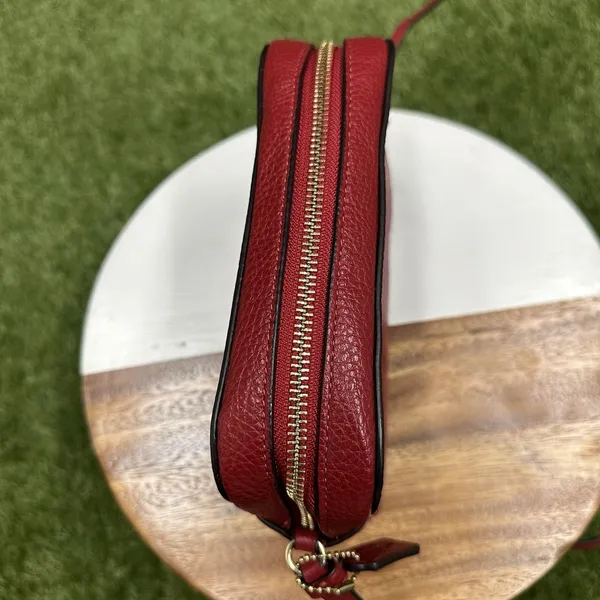 Coach Pebble Leather Shoulder‎ Bag Auth Red Medium Women - Image 9