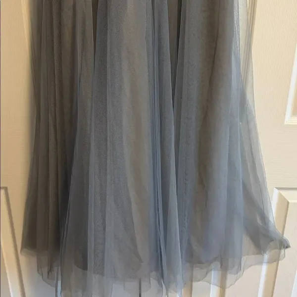 W Too by Watters Long Tulle Bridesmaid Dress Slate Gray BlueSize 6 V-Neck Gown - Image 3