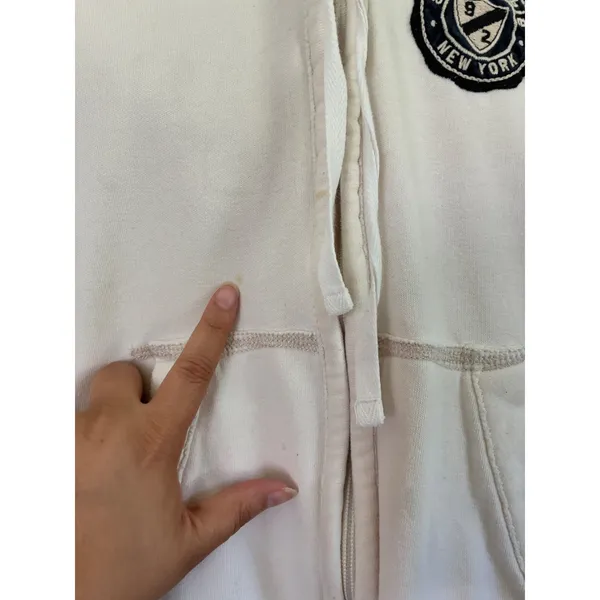 Abercrombie & Fitch Women Cream Full Zip Hoodie Logo Sleeve Vintage 1892 Large - Image 4