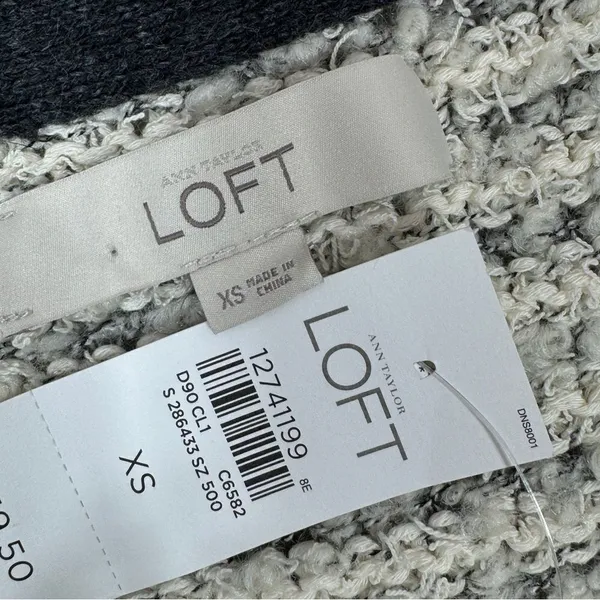 Loft Striped Boucle Knit Pullover Sweater Tan‎ Grey Black XS Colorblock - Image 10