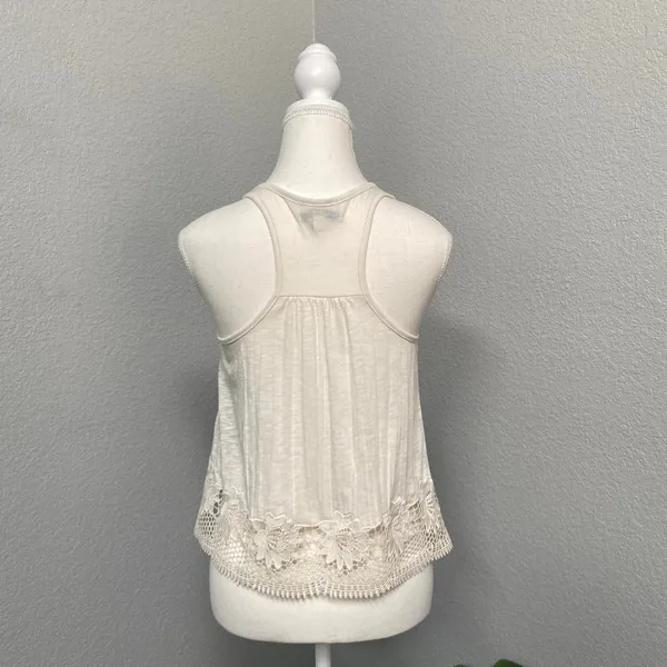 Y2k American Eagle Creme Tank Blouse Lace Trim Racerback Boho Cottage Summer - Image 4