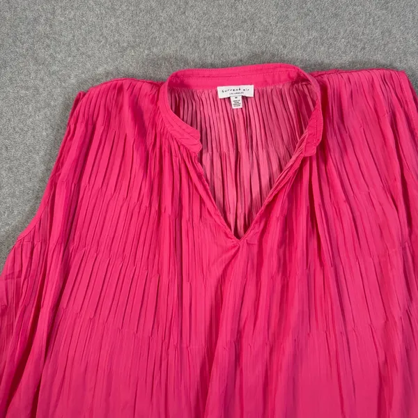 Current Air Pleated Sleeveless Blouse Women's Medium Pink Satin V-Neck Flowy - Image 4