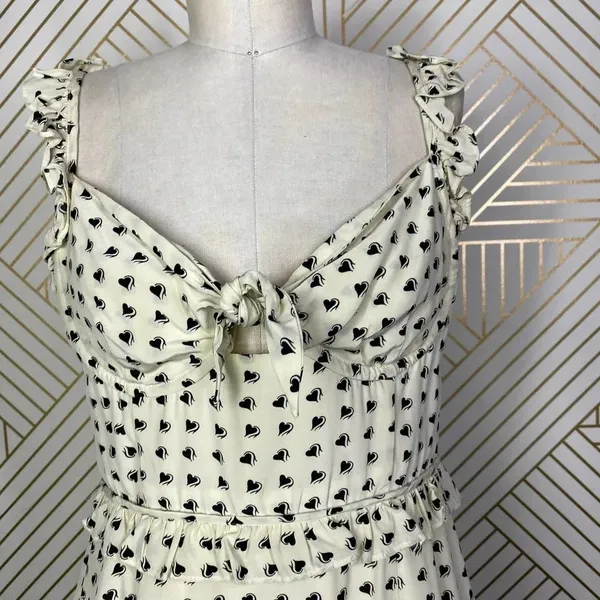 For Love & Lemons Sweetheart‎ Mini Dress Creme Heart Print Size US Medium - Image 4