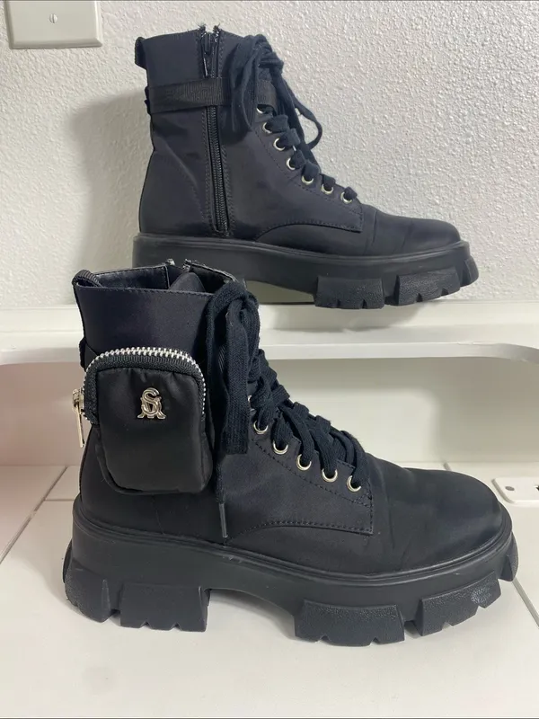 Steve Madden Black Combat Moto Boots with Lace-Up Front Size 8 - Image 2