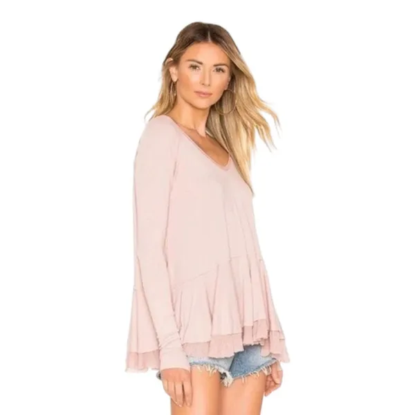 Free People We the Free Light Pink Tangerine Swing Long Sleeve Blouse Medium - Image 4