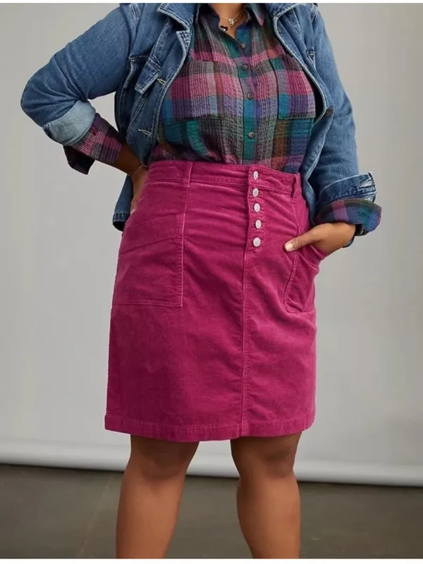 Anthropologie Pilcro Talia Pink Corduroy Skirt Buttons Womens 6 - Image 2