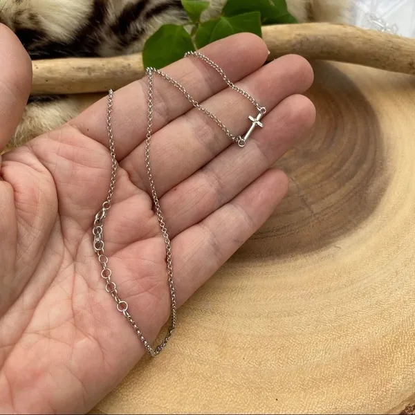 Sideways Cross Minimalist Sterling Silver Necklace - Image 3
