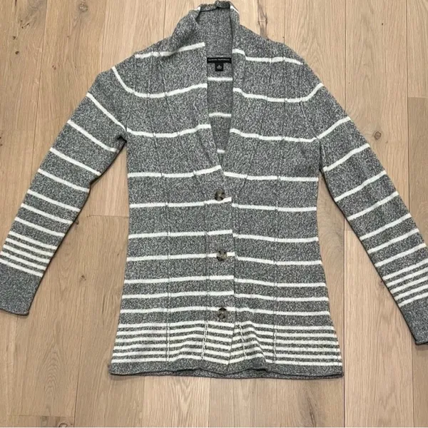 Banana Republic Wool/Cotton blend Gray Striped Cardigan S - Image 6