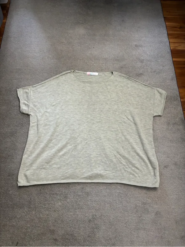 Free People Beach Oversized Short Sleeve Sweater Linen Blend Sage Green - Image 2