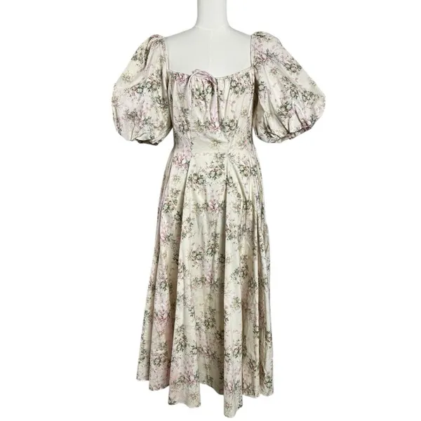 Selkie Coquette Fairytale Princess Floral Puff Sleeve Midi Day Dress Size Medium - Image 3