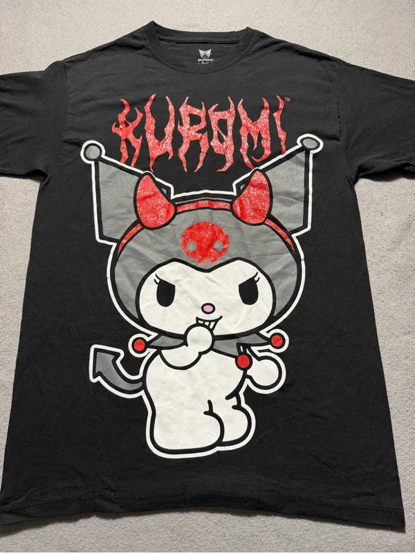 Kuromi by Sanrio Women’s Large Black Red Glitter Graphic T-Shirt Goth - Image 2
