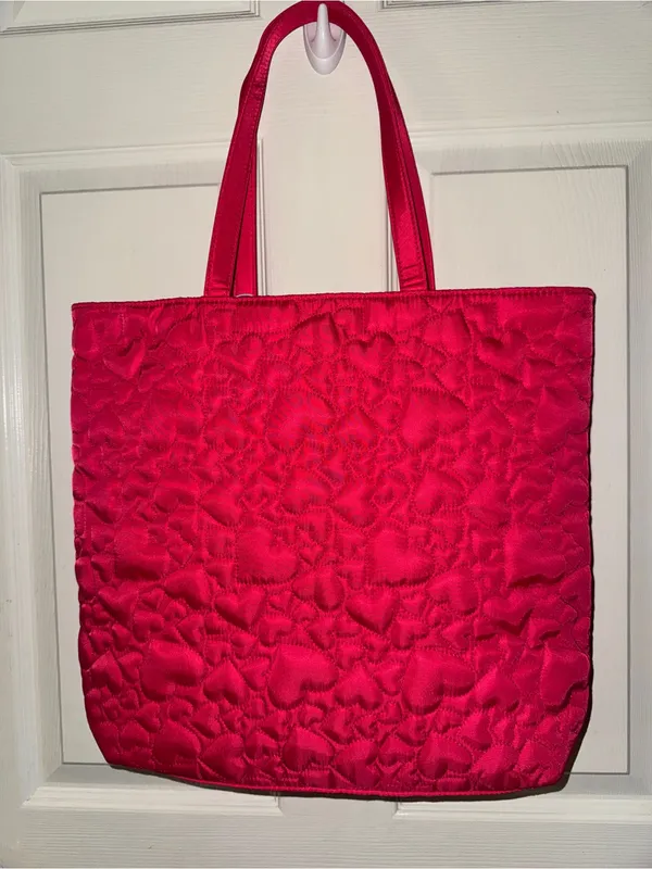 Kate Spade Fragrance Red Heart Tote Shoulder Handbag Quilted Canvas Lightweight - Image 5