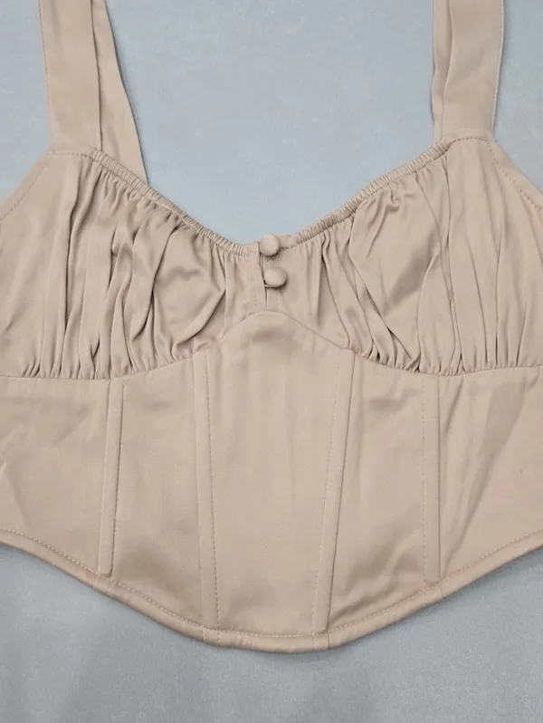 Zara Beige Satin-effect Cropped Bustier Corset Top Size XS - Image 6