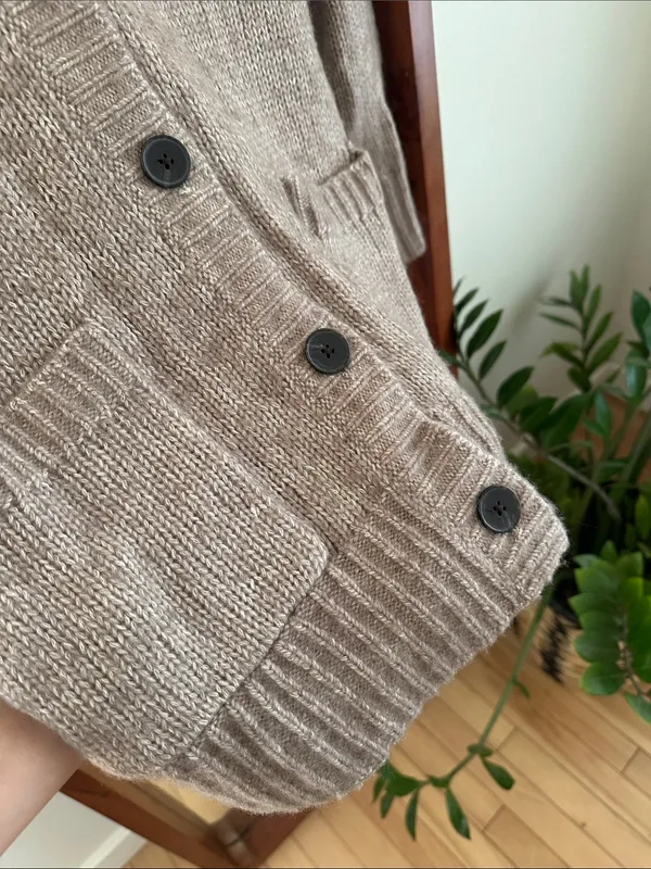 Banana Republic Wool Cotton Cardigan Chunky Knit Button Front Taupe Brown S - Image 4
