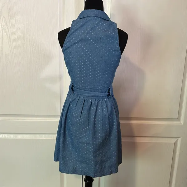 MONTEAU LA HALTER CHAMBRAY POLKA DOT BUTTON FRONT DRESS - Image 3