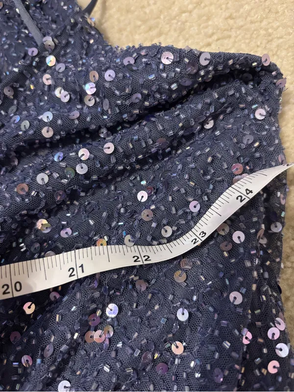 MARINA Sequin Evening Dress Blue Size L - Image 6