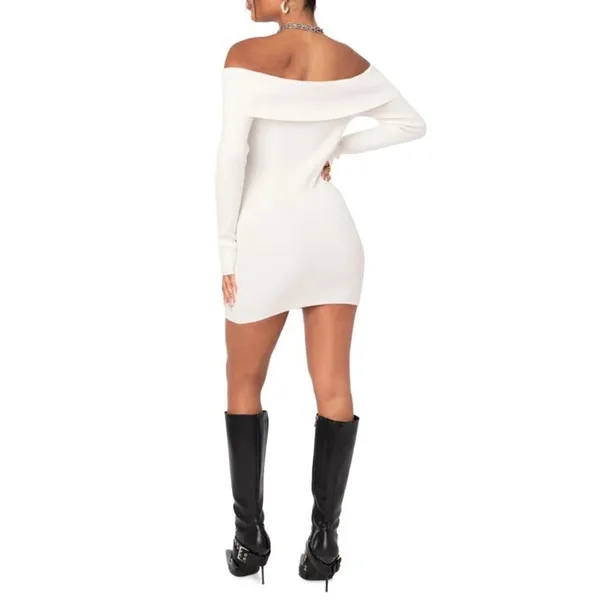 EDIKTED Emma Long Sleeve Off the Shoulder Minidress in White Size Medium/Large - Image 3