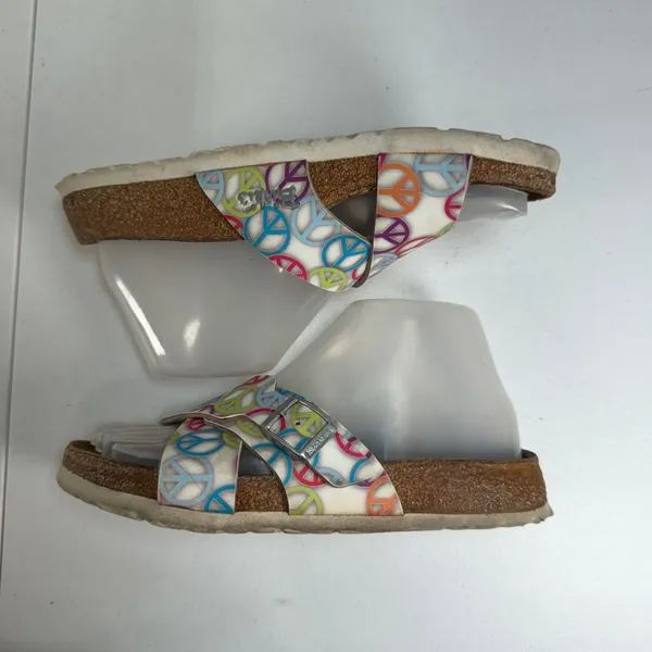 Birkenstock Birki's 36 US 5 Sandals Slide Peace Sign Print Criss Cross Straps - Image 3