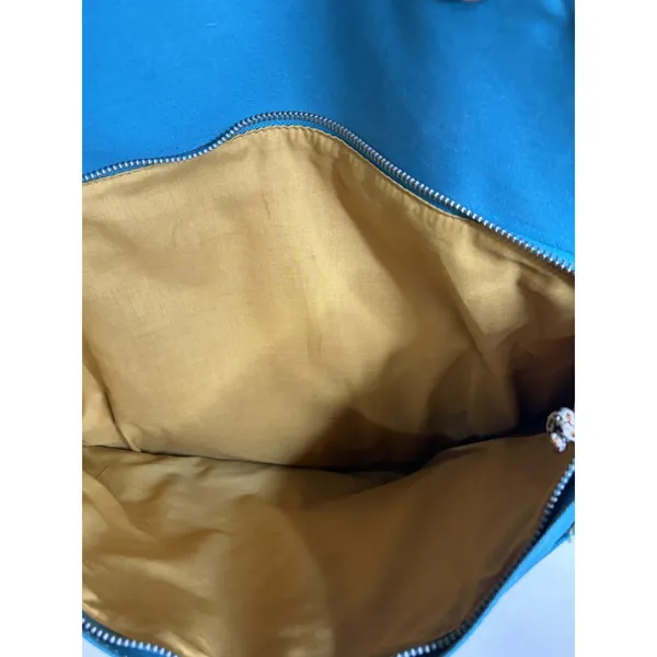 Fred Perry British Millerain Teal Blue Waxed Cotton Tote Leather Trim Zip Top - Image 7
