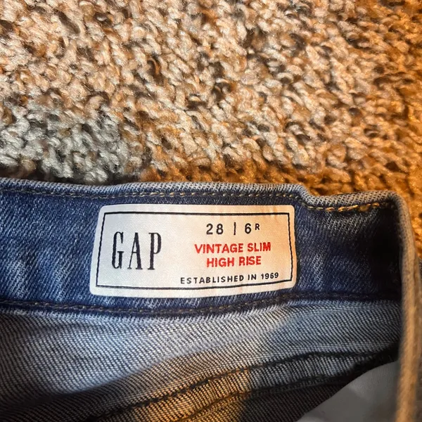 GAP‎ Womens Vintage Slim High Rise Distressed Ripped Jeans Size 28 Blue Denim - Image 2