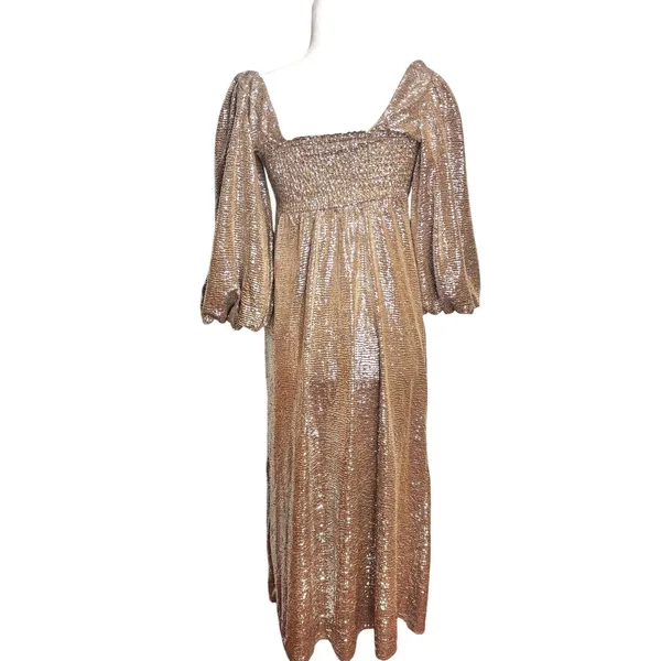 Show Me Your Mumu Sydney Midi Dress Gold, Silver Metallic Balloon, Puff Sleeve S - Image 3