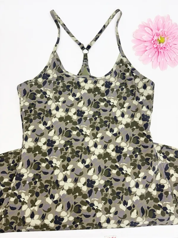 Outdoor Voices The Exercise Dress Tennis Athletic Tea Tree Floral Olive Green - Image 6