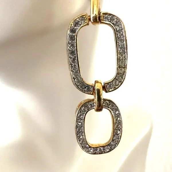 Gold tone rhinestone drop earrings - Image 2