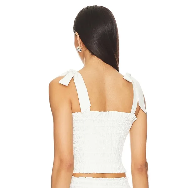 LoveShackFancy Jama Smocked Tie-Strap Top White | Size M | NWT - Image 3