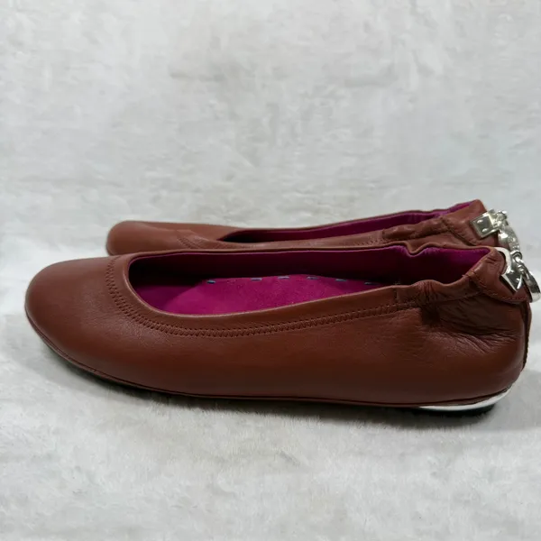 Soto Massini Milano Cognac Brown Leather Ballet Flats Silver Padlock Heel Sz9-10 - Image 7