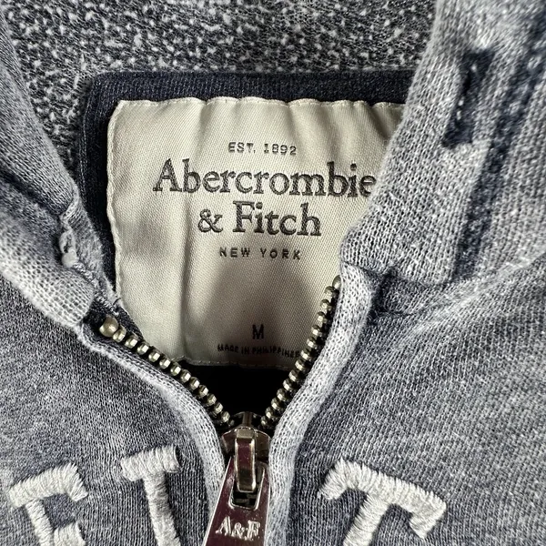 Vintage Abercrombie & Fitch Y2K Full Zip Hoodie Women M Gray Distressed Patch - Image 3