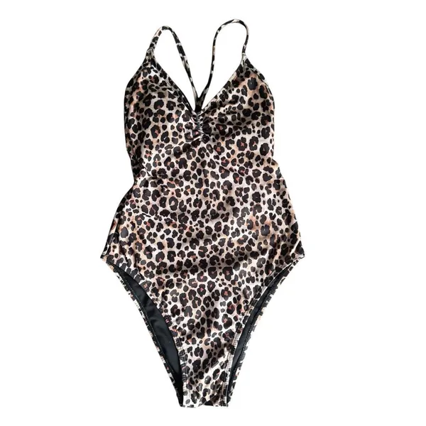 No Boundaries Leopard Print One Piece Bathing Suit With Cut-Out Back Size XS - Image 3