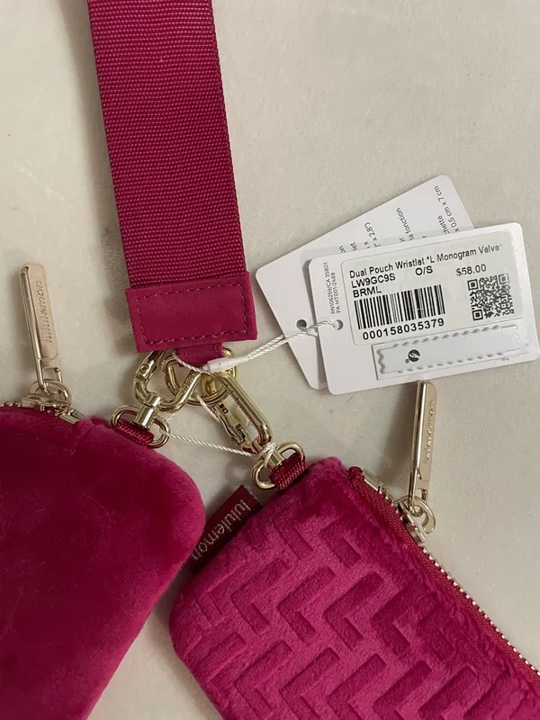 Lululemon NWT Dual Pouch Wristlet Keychain Strap L Monogram Velvet Pink - Image 5