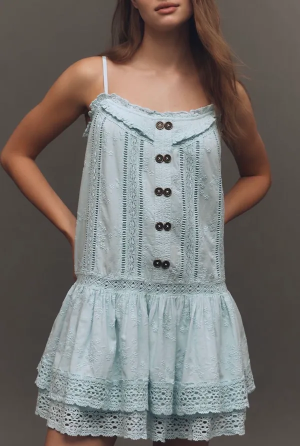 Anthropologie Pilcro Square-Neck Lace Swing Mini Dress, Size M - Image 3