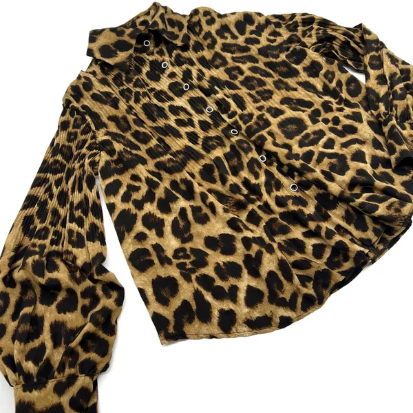 Two Pieces Leopard Set Animal Print Loose High Waisted Pants Flare Loose shirt trousers - Image 2