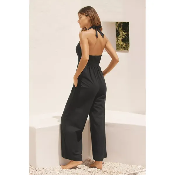 L*SPACE Alena Halter Wide-Leg Linen Jumpsuit in Black Size Small - Image 2