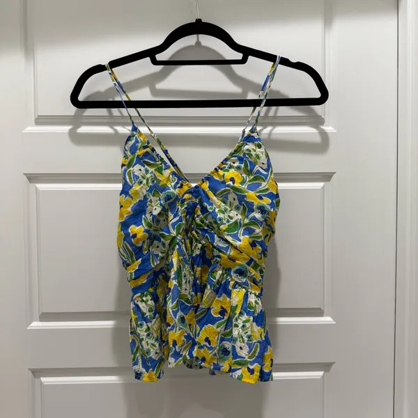 Lulus Artful Allure Blue Multi Floral Sleeveless Peplum Cami Top Medium - Image 5