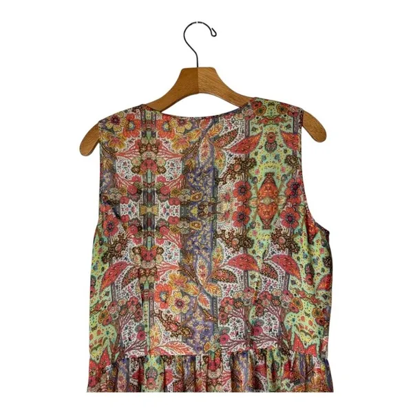 Brooks‎ Brothers Red Fleece Dress Women 12 Multicolor Floral Mini Preppy Boho - Image 3